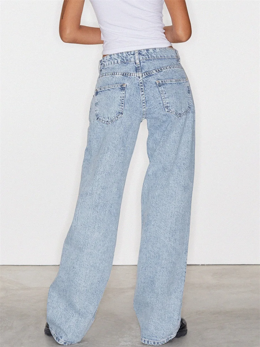 Frauen lässig niedrige Jeans Mode lose gerade Bein Jeans hose mit Taschen für den Sommer Frühling