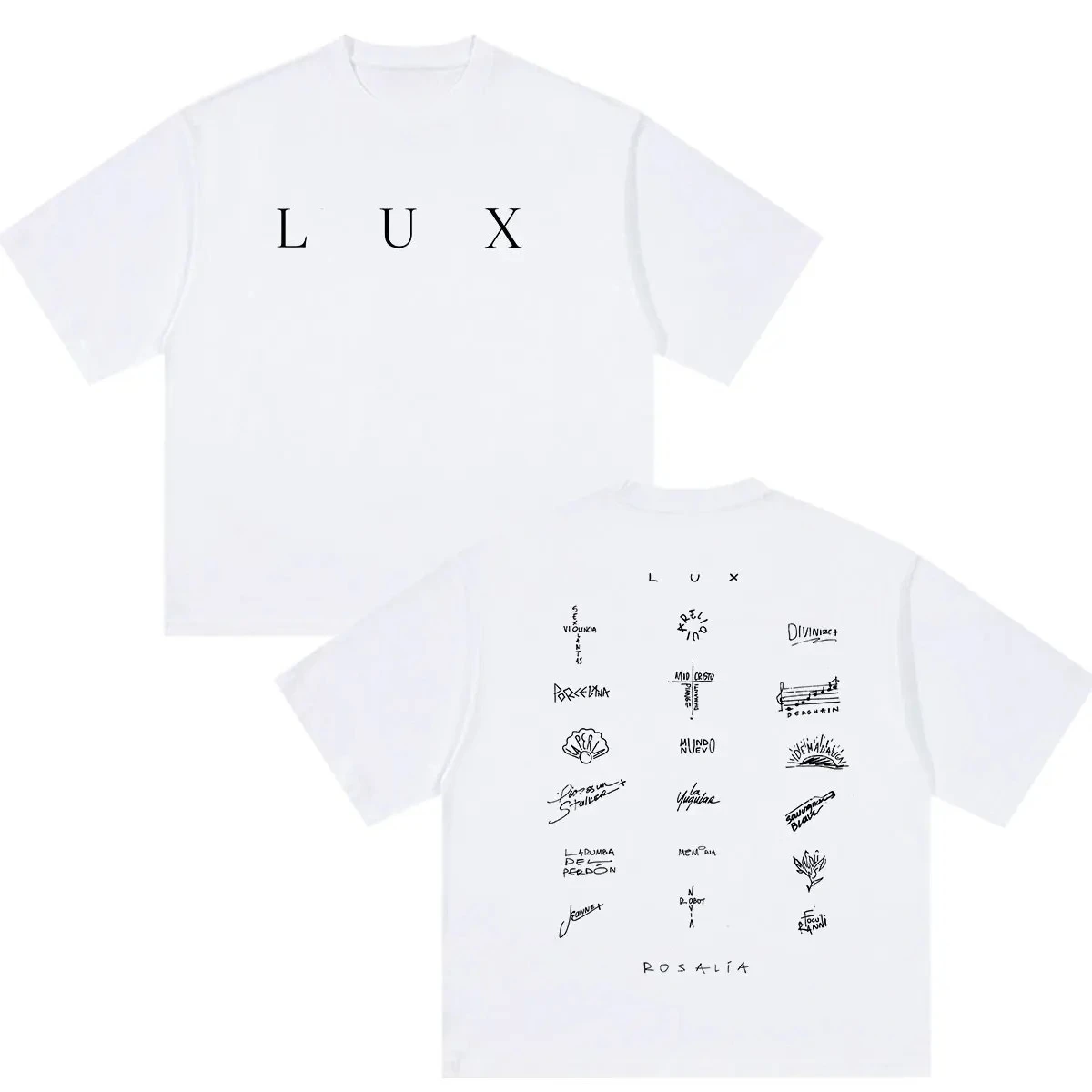 Retro Hochwertige T-Shirts Rosalia Lux Tour Album 2026 Buchstaben-Print T-Shirts Herren Damen Kleidung Mode Baumwolle Kurzarm T-Shirt
