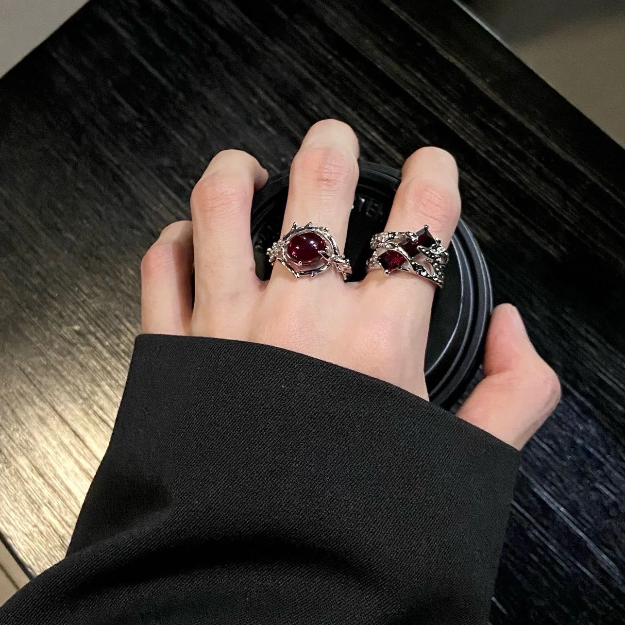 PANJBJ 925 فضة خاتم كريستال أحمر للنساء الجوف خارج السائل الحمم الشوك الاتجاه تنوعا مجوهرات هدية دروبشيبينغ #2