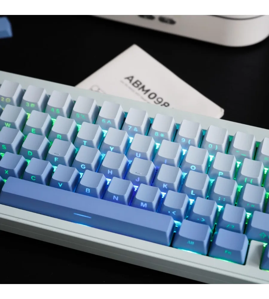 Two-color dip-dyeing OEM highly suitable for Wooting and other wireless mechanical keyboards Fog blue side light-transmitting