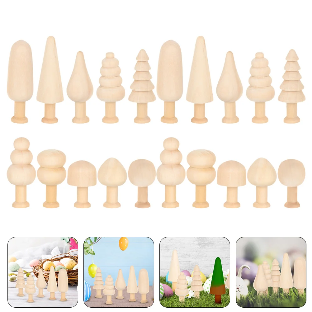 

20 Pcs Small Wooden Mushroom Decor Graffiti Mini Trees DIY Crafts Decorations Easter for Baby