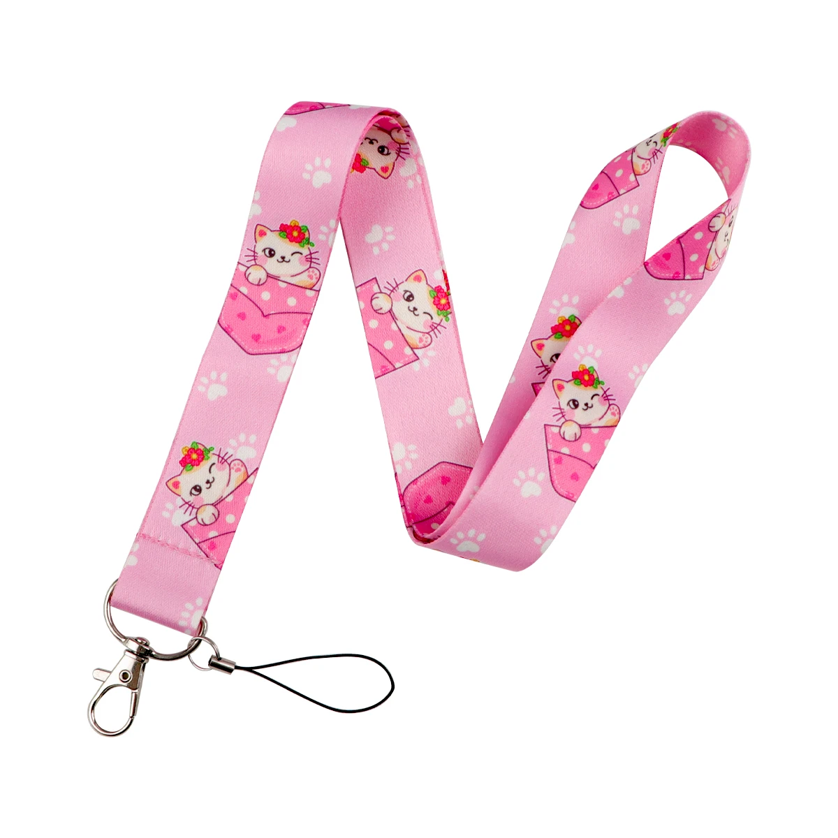 Pink Cat Mobile Phone Lanyard Card Holder Key Lanyard ID Card Cover Badge Holder Business Phone Key Lanyard Neck Strap Keychain