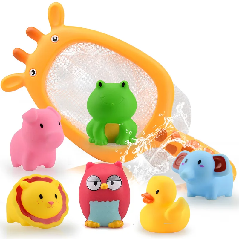 

Network Bag Pick Up Duck Fish7PCS/Sets Fishing Toys Kids Toy Swimming Classes Summer Play Water Bath Doll Water Spray Bath Toys