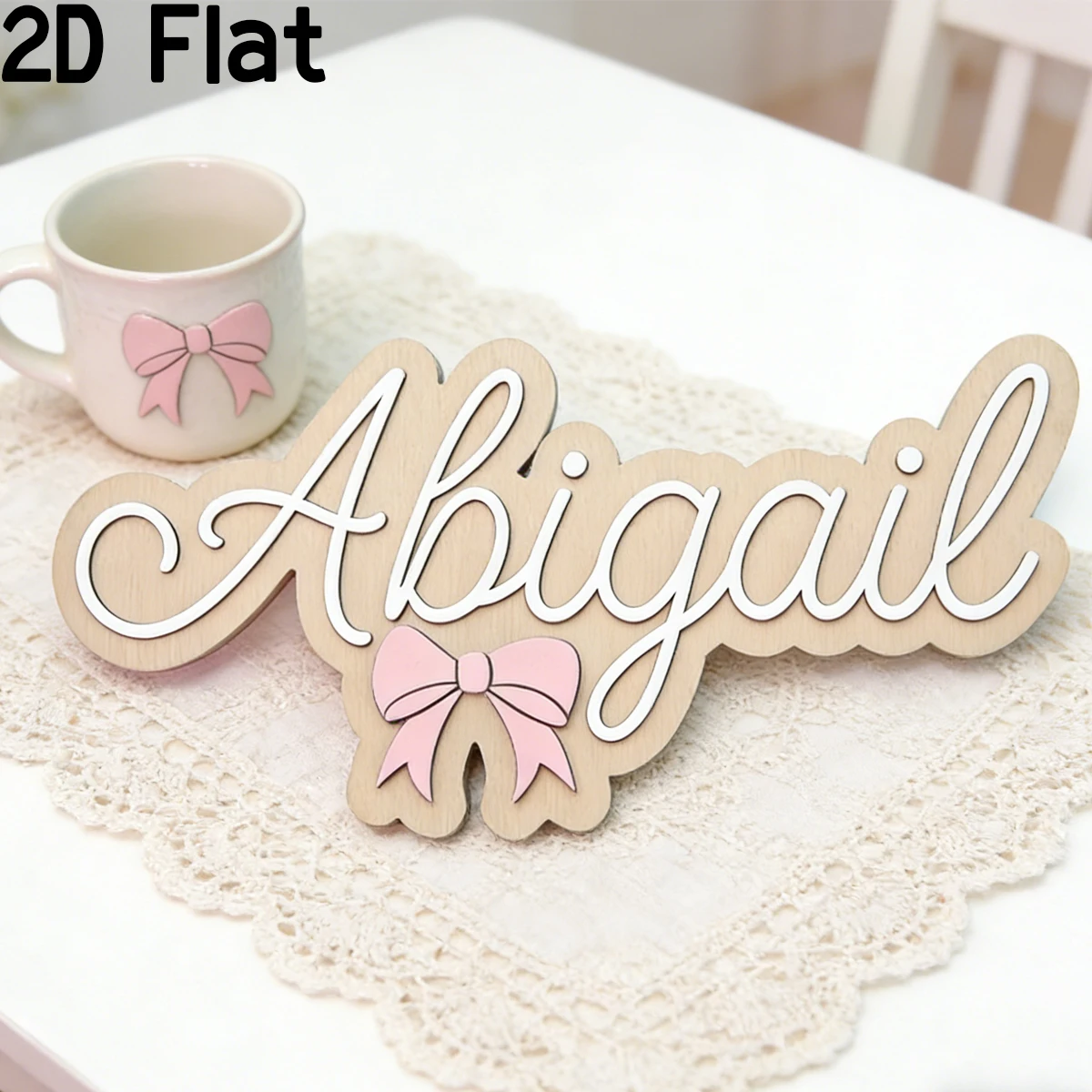 1Pc Custom Pink Bow Wooden Acrylic Name Plaque,Home Room Office Wall Door Decor,DIY Nursery Birthday Wedding Graduation Gift image 3