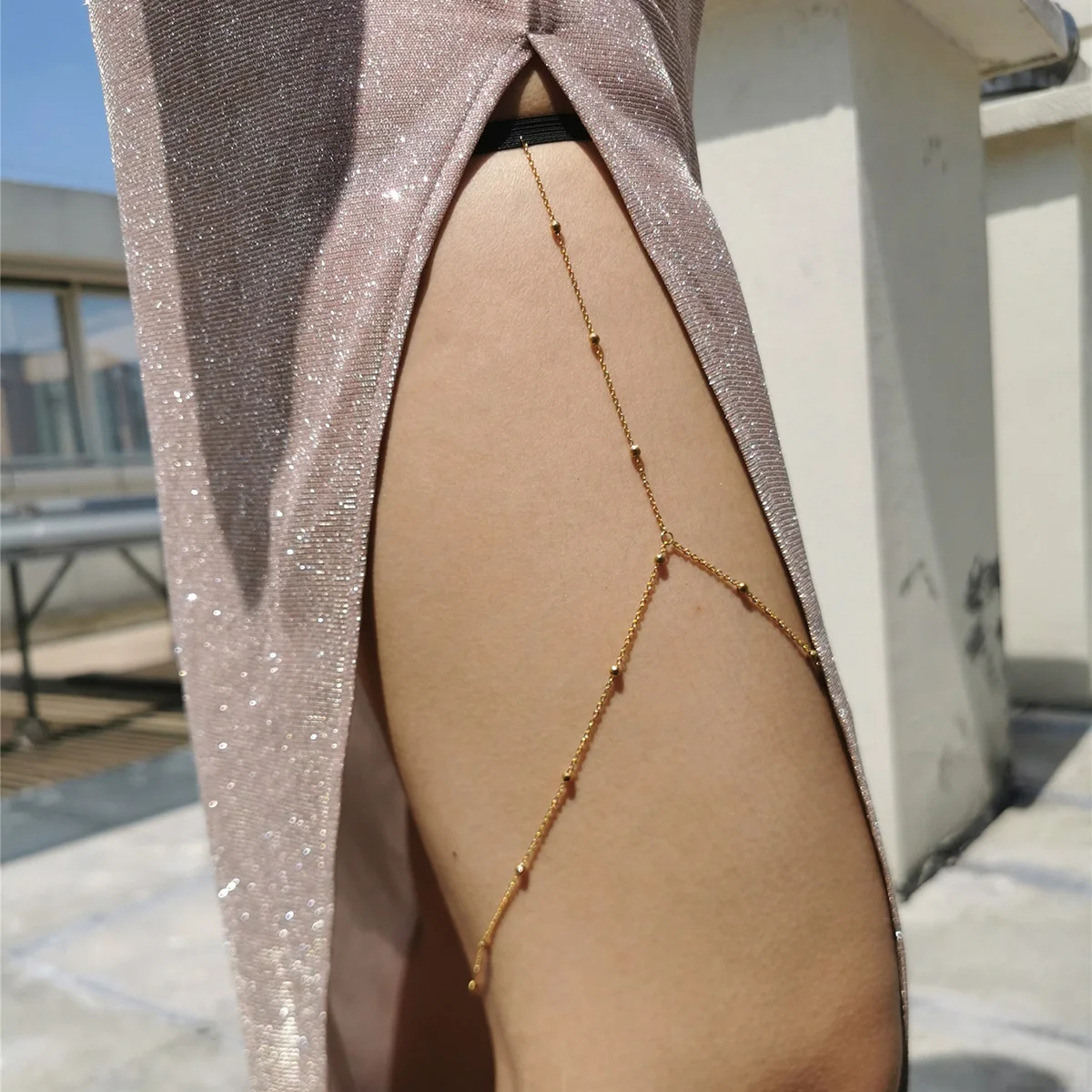 MinaMaMa New Style Monolayer Elastic Ribbon Stainless Steel Leg Chain for Women Beach Sexy Fashion Body Chain Leg Jewelry