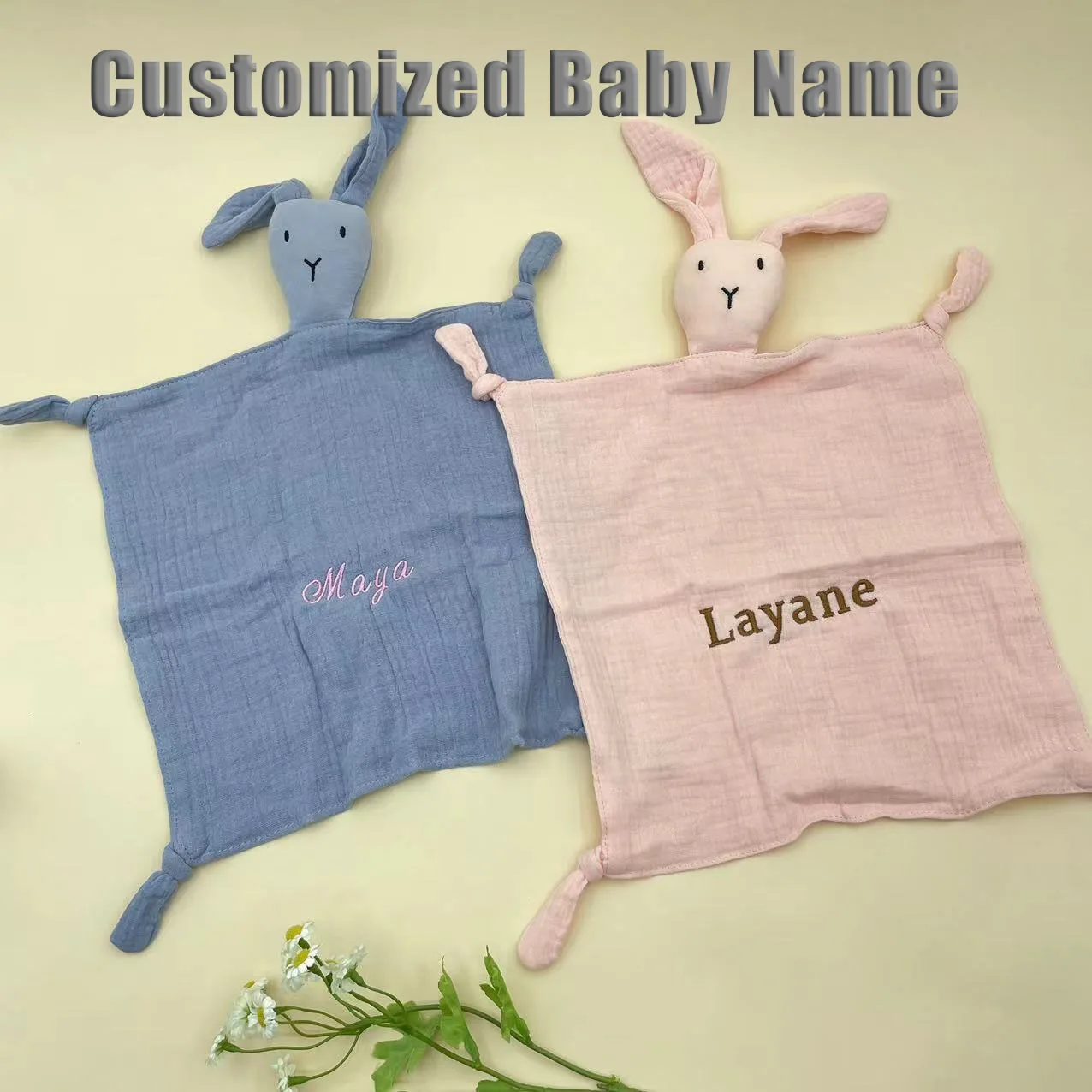 Name Personalized Embroidered Baby Soother Appease Towel Sleeping Baby Comforter Security Blanket Gift For Newbron Cotton Muslin