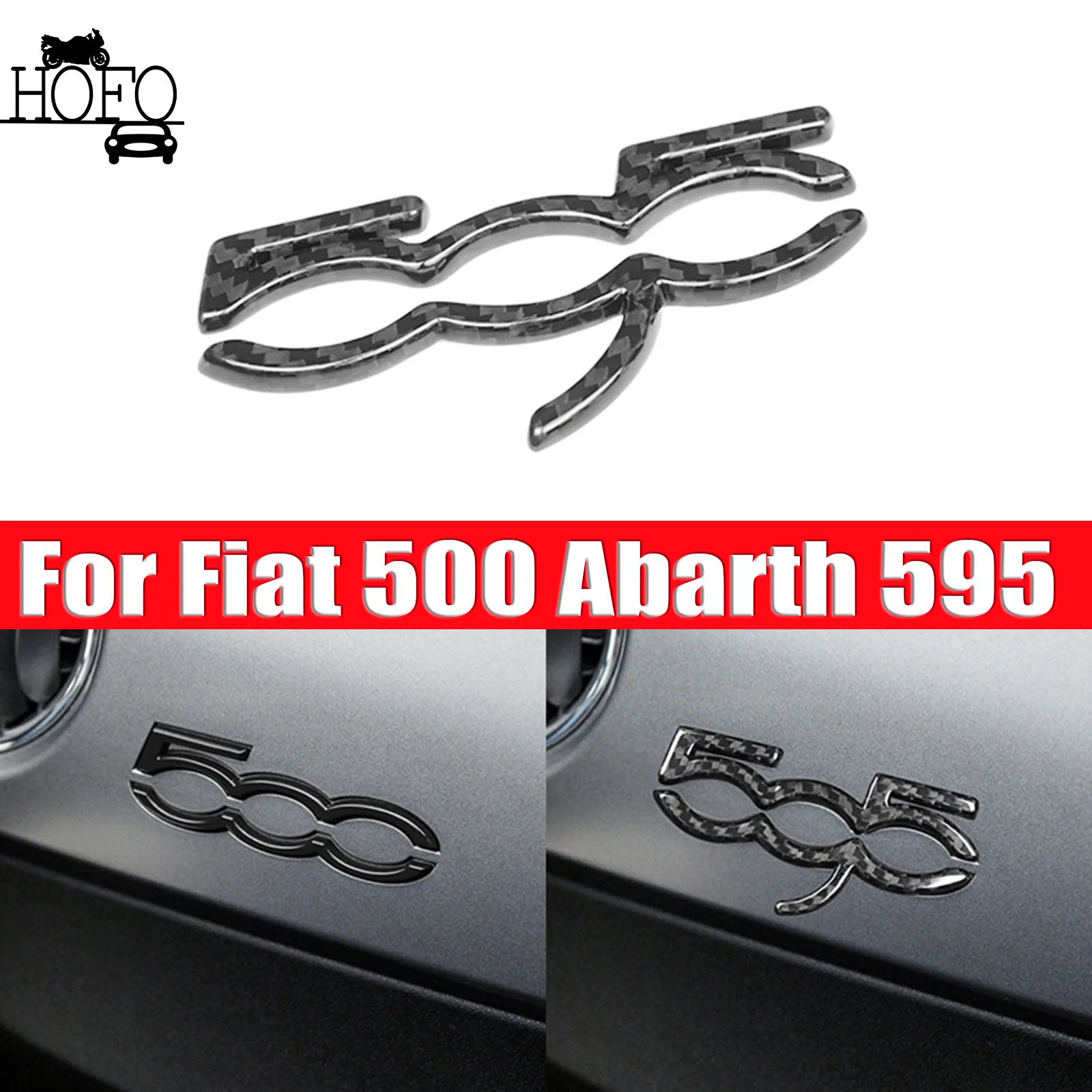 

For Fiat 500 Abarth 595 Dashboard Badge Cover Trim Carbon Fiber