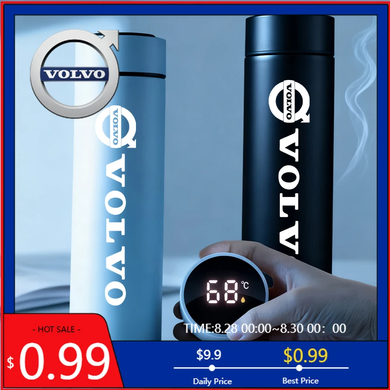

2026 Hot For Volvo Steering Covers 500ML Temperature Display Thermos Cup Divided Thermos Bottle For Volvo XC90 V90 V60 XC60 V40