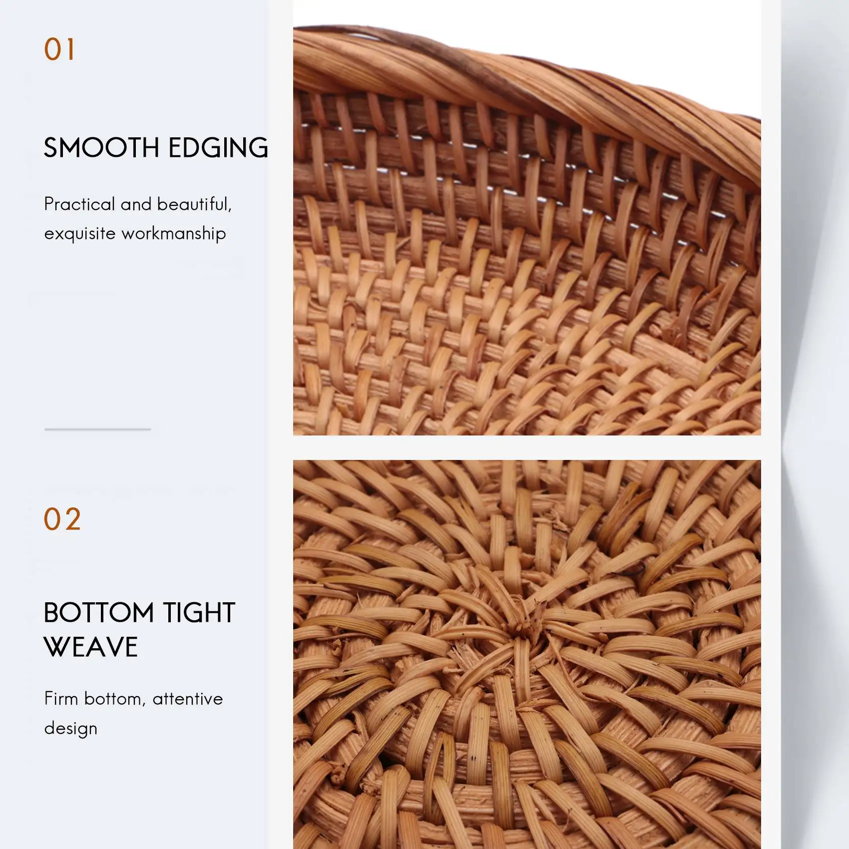 등나무 직조 보관 바구니, 빵 바구니 디스플레이 바구니, 과일 캔디 케이크 트레이, 열쇠, 지갑, 휴대폰 (7.5 인치), 2 팩