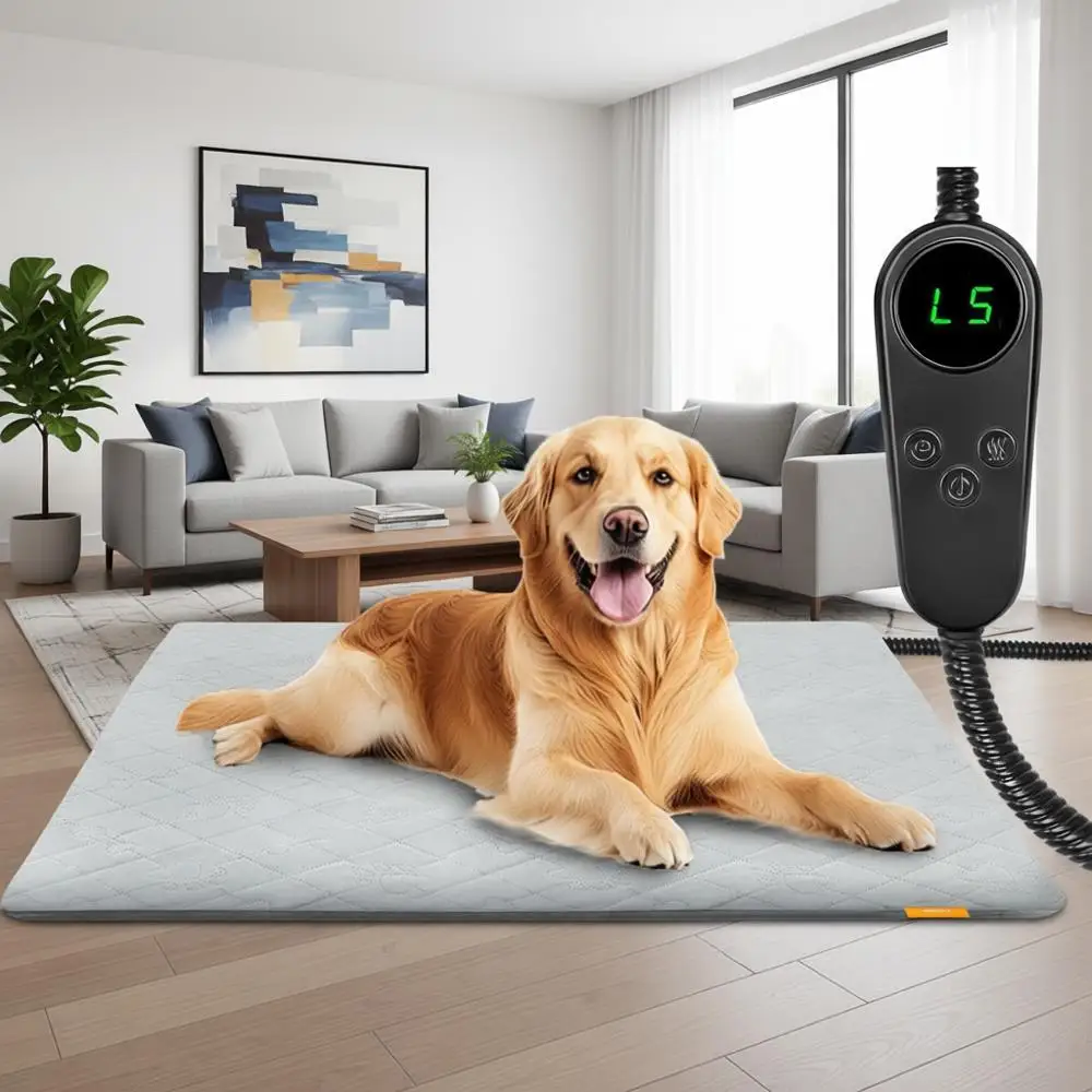 

Греющий коврик для кошек и собак, водонепроницаемый, устойчивый к укусам, с регулируемым шнуром, 5 режимов таймера и 6 уровней регулировки температуры