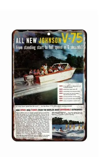 Johnson Boat Motors Advertising  Metal Tin Sign  8x12 Disrtressed Art Image