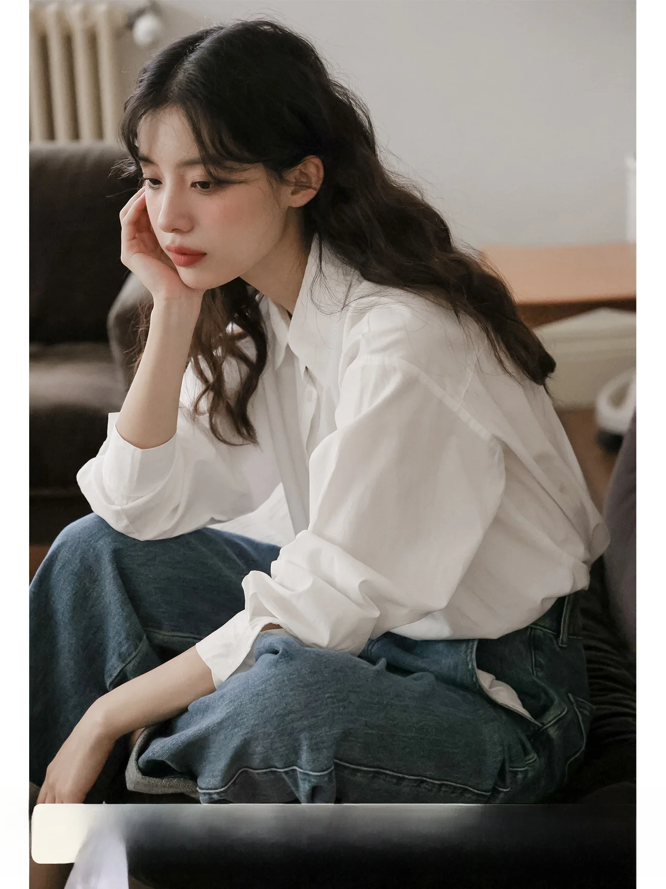 

Natural Rain Curtain Design Long Sleeve White Shirt Women's Summer Fashion Lenzing Cotton Button up Top Straight Cut Commute ...