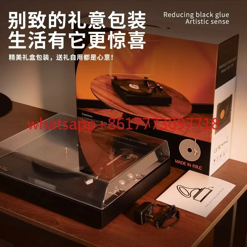Black vinyl record player, retro phonograph, audio system, Bluetooth speaker, living room decoration, portable birthday gift, LP