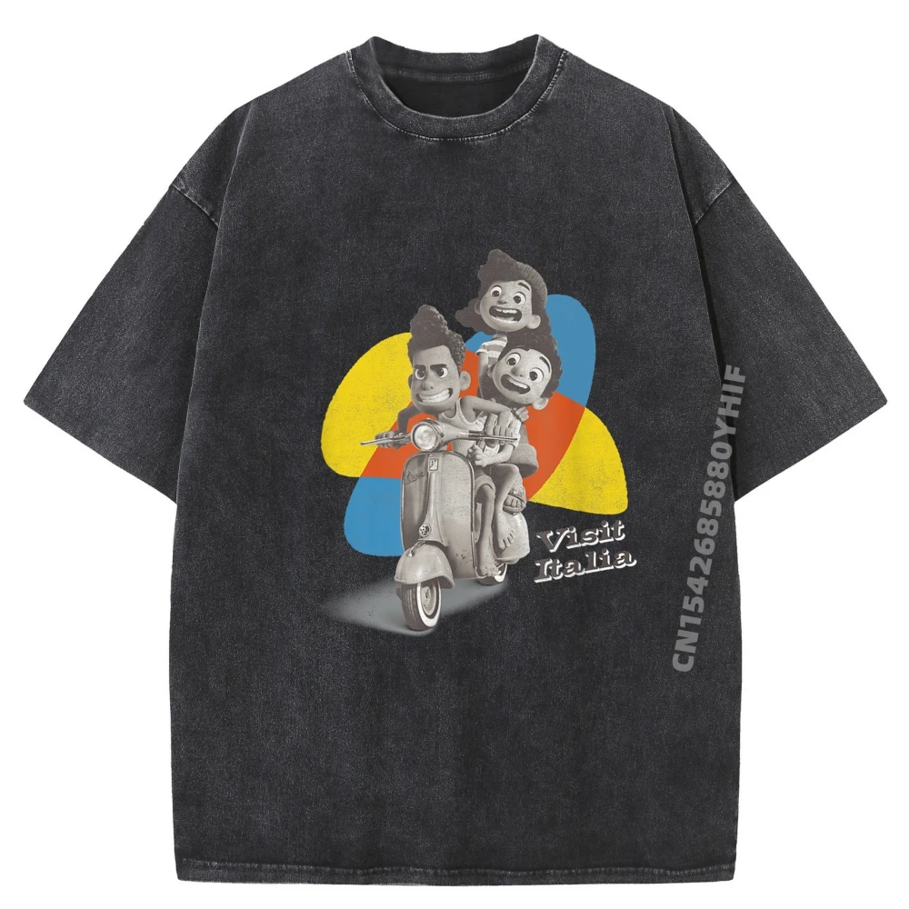 

Pixar Luca Scooter Visit Italia плакат черная рубашка футболки с рисунком мужская уличная стираная одежда мягкие дышащие топы