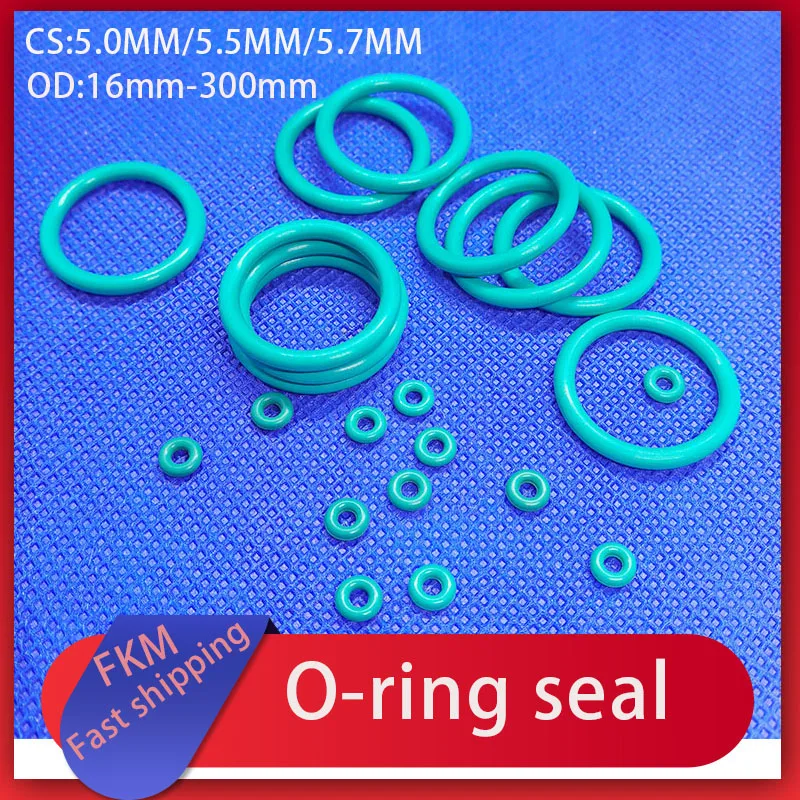 FKM Fluororubber O‑Ring 5.0/5.7mm Wire Dia High Temperature Resistant Sealing Gasket OD16‑300mm Industrial Hardware Parts
