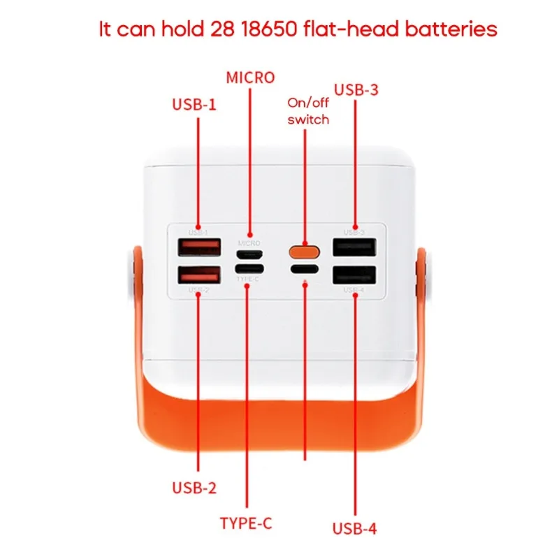 DIY 28x 18650 PD QC4.0 3.0 22.5W Battery Storage Box Super Fast Charging Power Bank Case 18650 Holder with Camping light Line