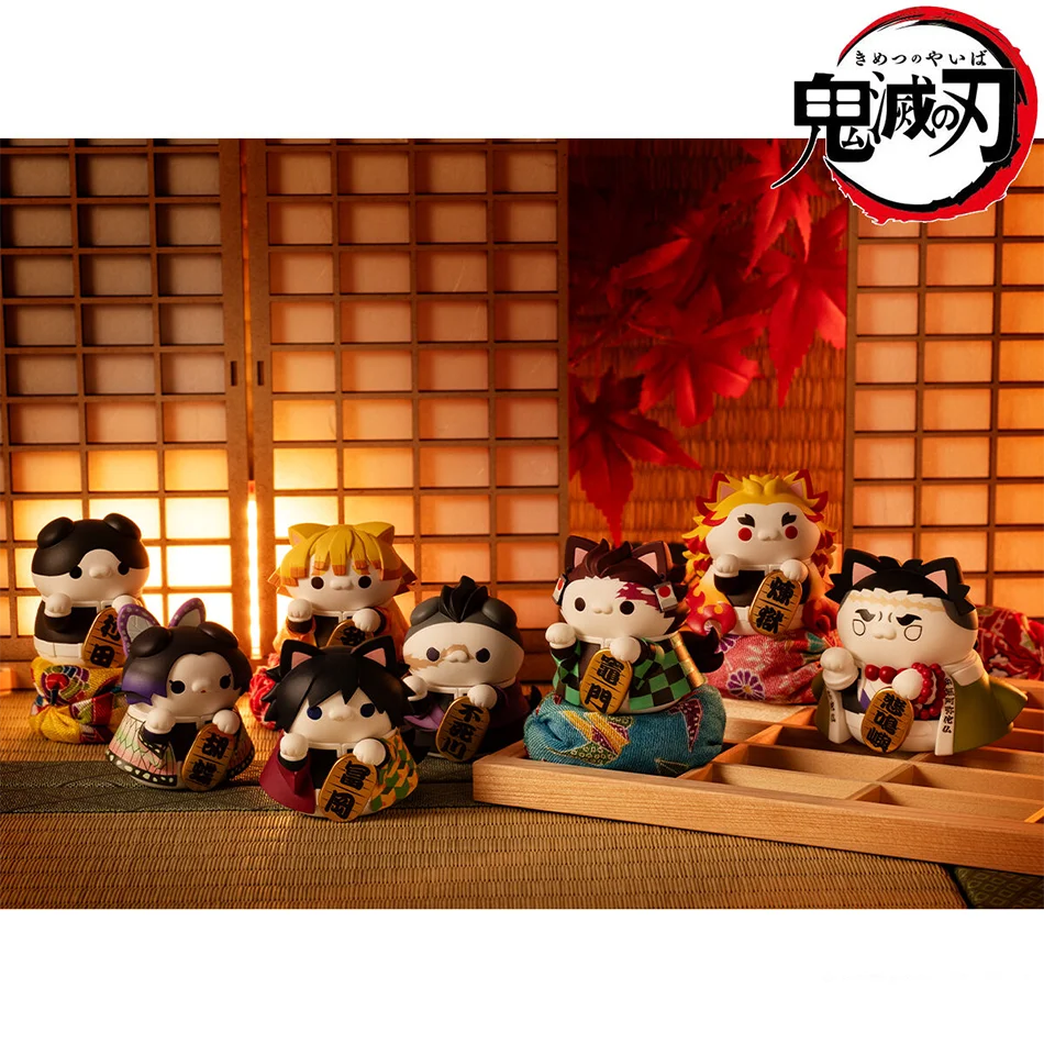 8 Stück/Set Demon Slayer Figuren Anime Kimetsu no Yaiba Q-Version Sitzende Glückskatzen-Serie PVC-Figuren Modellpuppen Geschenke