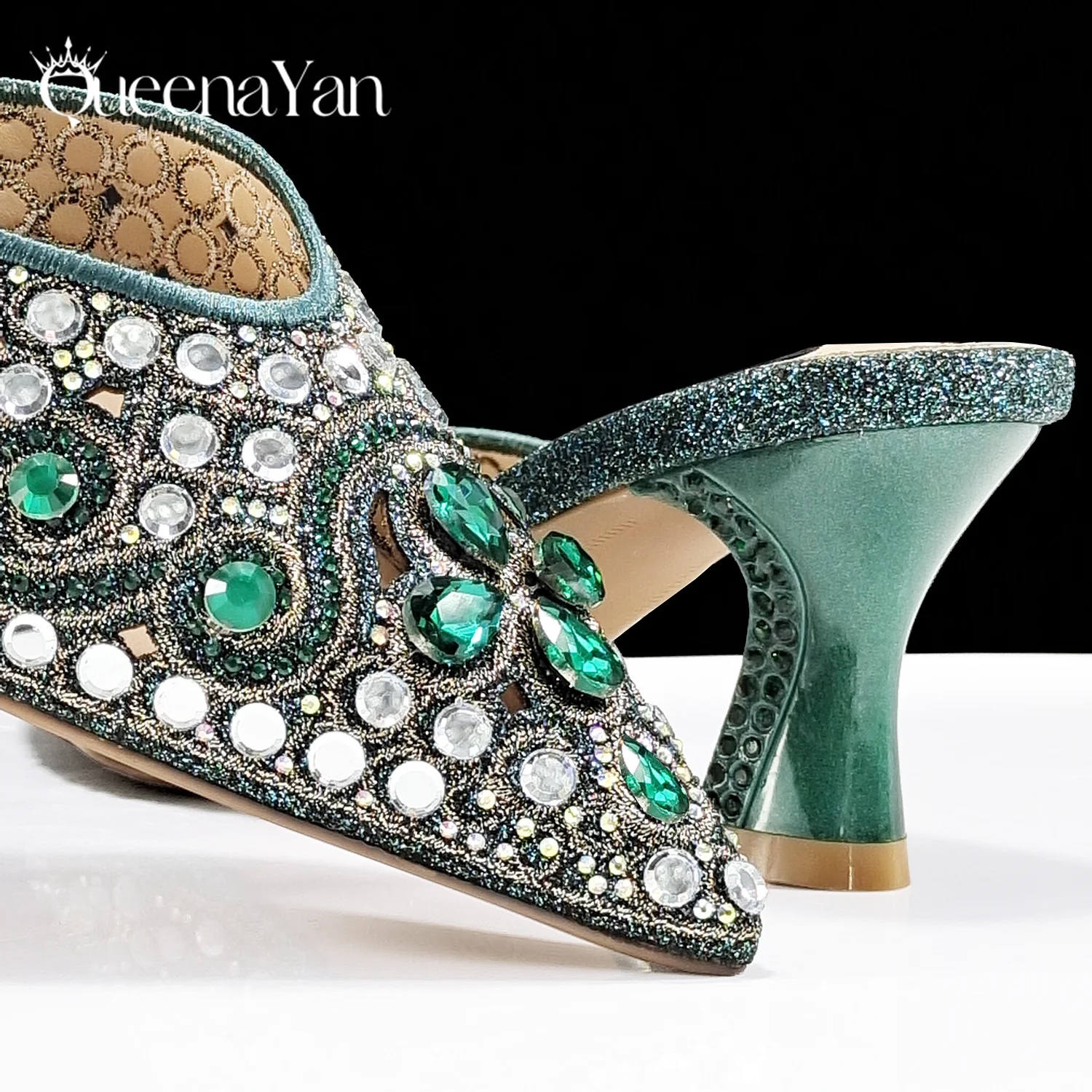 QSGFC Nigerian Design Comfortable Women\'s Shoes with Diamond Oval Bag Women\'s High Heels for Party or Work