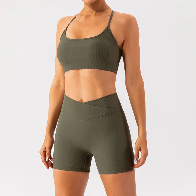 Tops deportivos de Yoga para mujer, pantalones cortos ajustados para correr, entrenamiento, Pilates, ropa de fitness