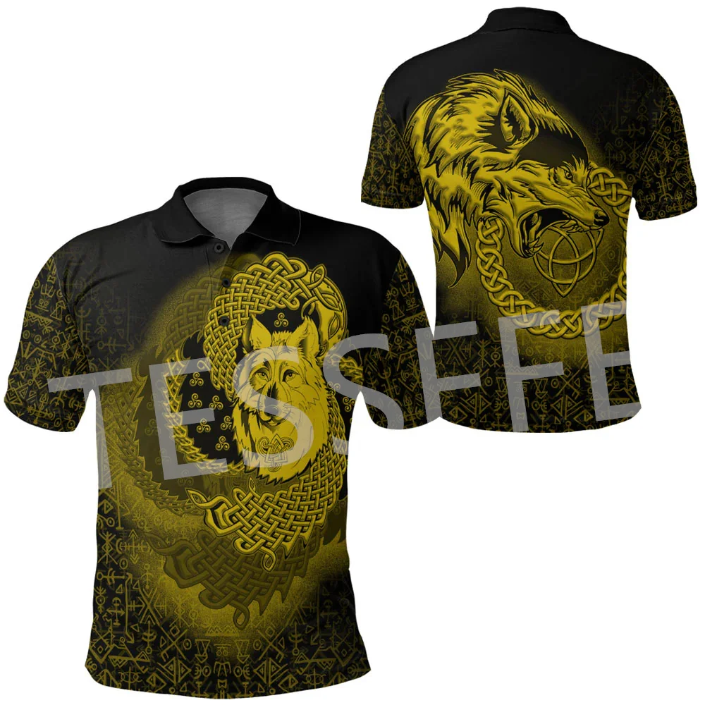 Custom Name Warriors Norse Mythology Odin Fenrir Tattoo Retro 3DPrint Summer Polo Jersey Shirts Harajuku Casual Short Sleeves X3