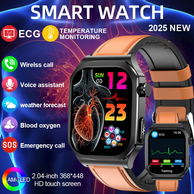 

LIGE 2025 New ECG Blood Oxygen Heart Rate Health Monitor Smartwatch 2.04" AMOLED Full Screen Touch IP68 Waterproof Smart Watch