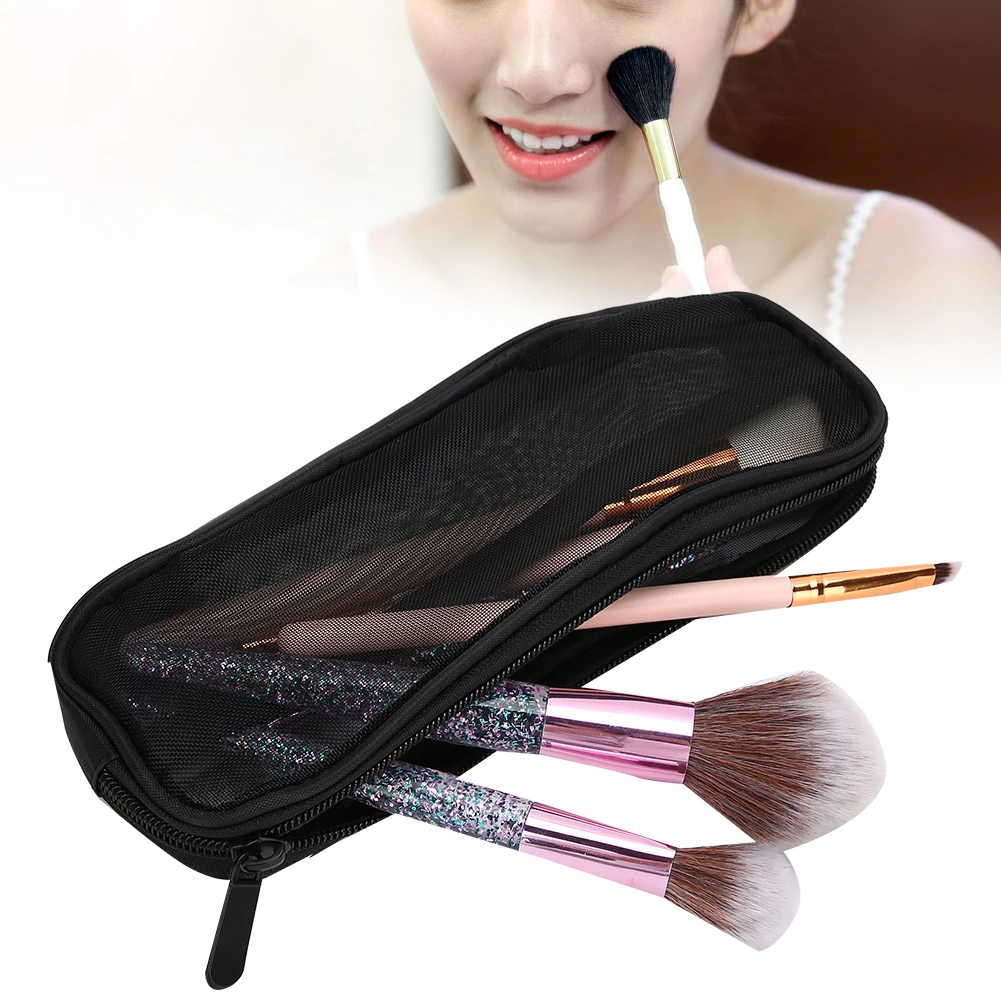 Hollowed Out Black Makeup Brushes Case Portable Nylon Zipper Makeup Brushes Bag Cosmetics Brushes Set Bag