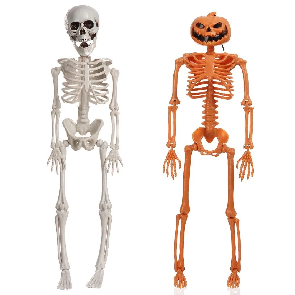 40CM Halloween Human Skeleton White Orange DIY Pumpkin Skull Scary Props Haunted House Decoration Body Figurine Outdoor Indoor