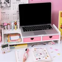 2/3 Drawe Cute Monitor Stand Desktop Storage Wood Bracket Storage Box Laptop Desktop Computer Monitor Increase Rack with Holder