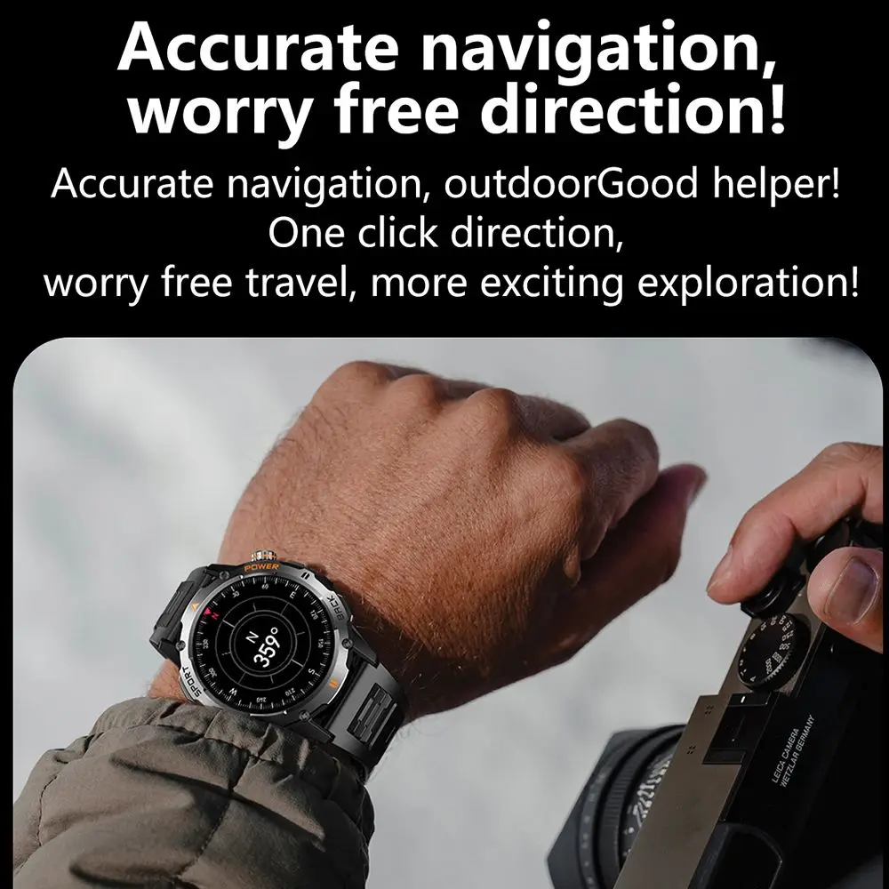 New Sports Smart Watch Men LED Flashlight Compass IP68 Waterproof HD Bluetooth Call Health Monitoring Outdoor Smartwatches 2025