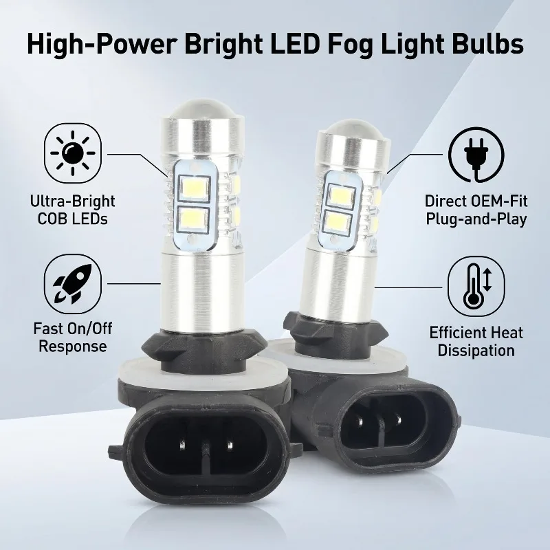 Lyr 2 Stück Hochleistungs-881-LED-Auto-Nebelscheinwerferbirne 12-24V 50W Nebellampe mit Linse 6000K Hohe Lumen 10LED-Licht Bestseller