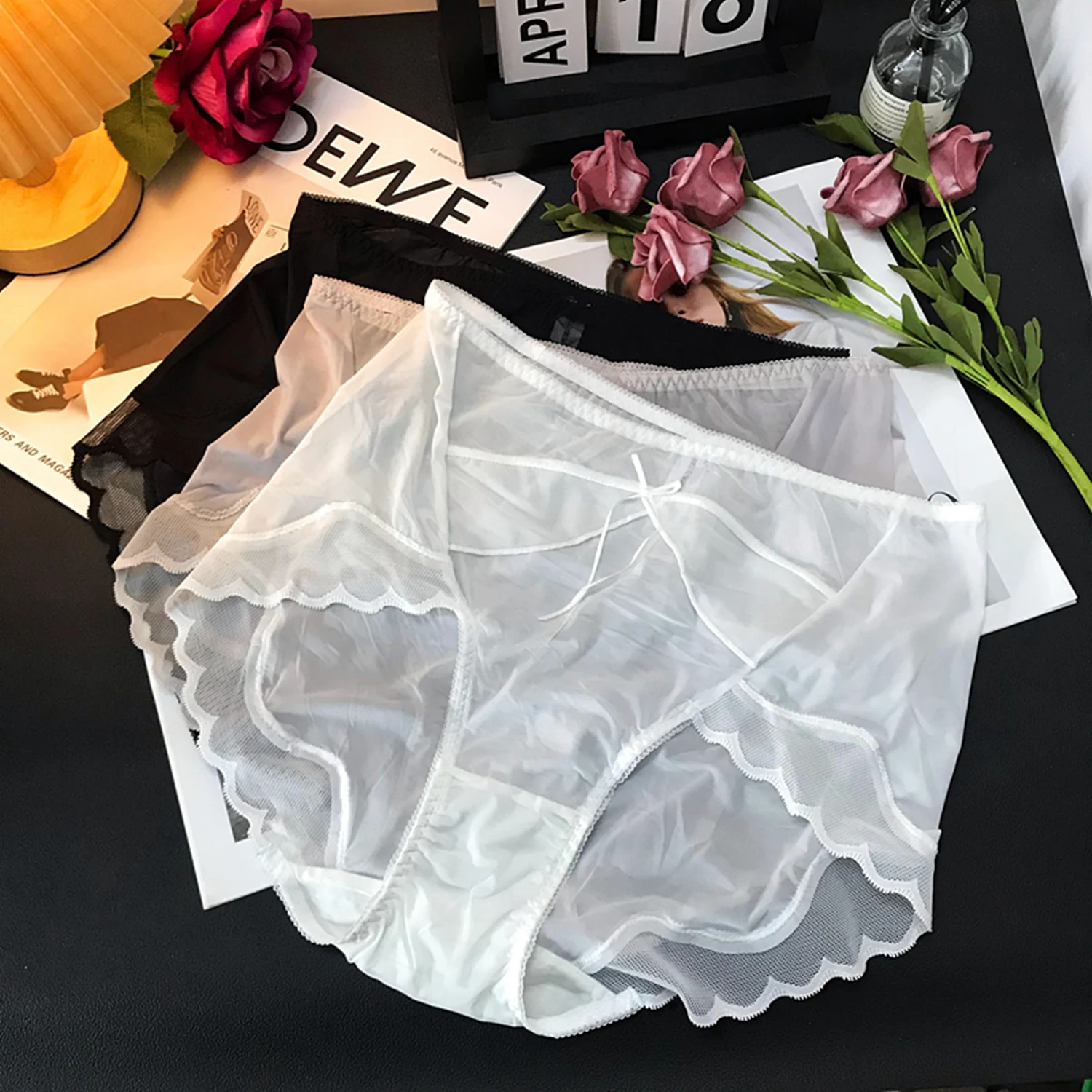

3PCS/Set Luxury Floral Embroidery Lace Panties Women Briefs Sexy Hollow Lingerie Female Underwear Ladies Breathable Underpants
