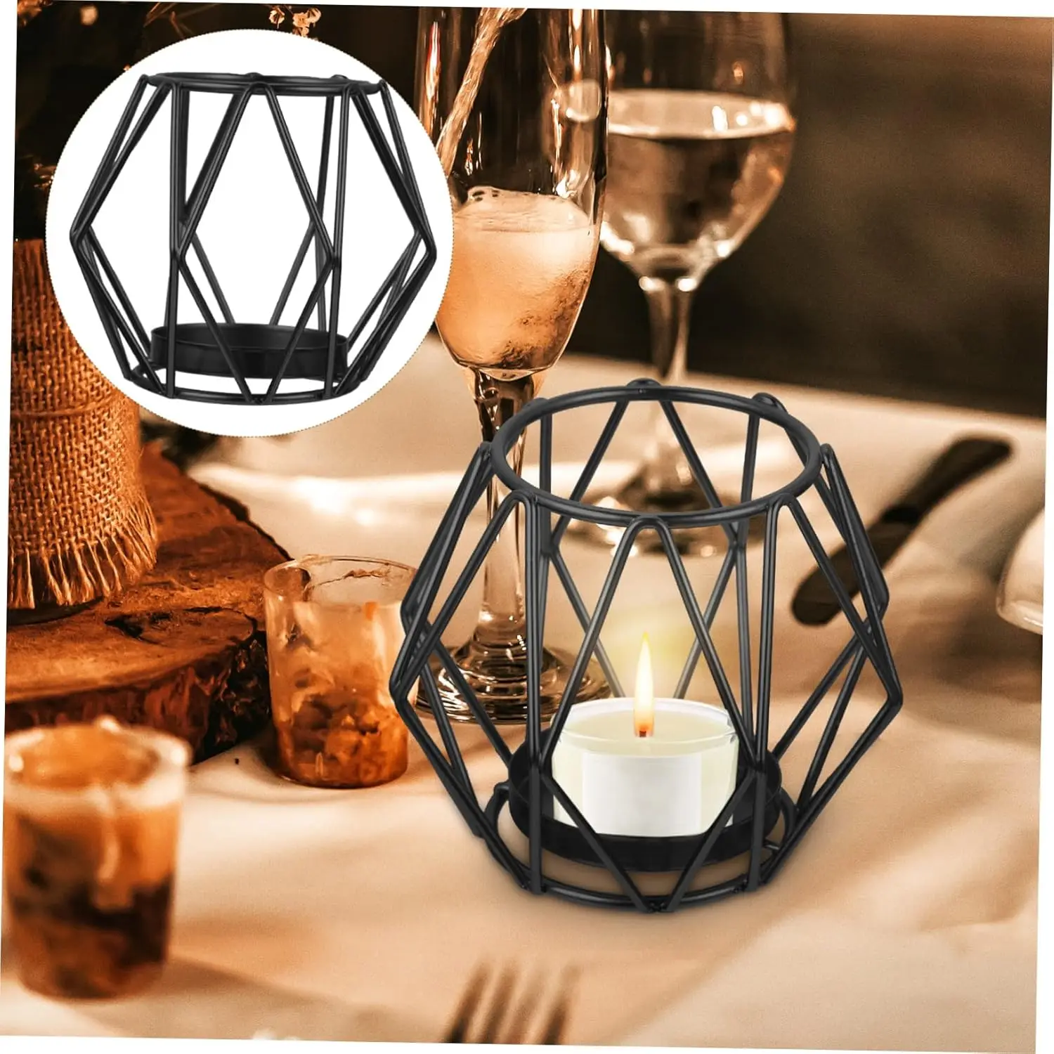 2026 Modern Geometric Wire Candle Holder Gold Black Minimalist Metal Cage Pillar Candle Stand for Home Decor Table Centerpiece