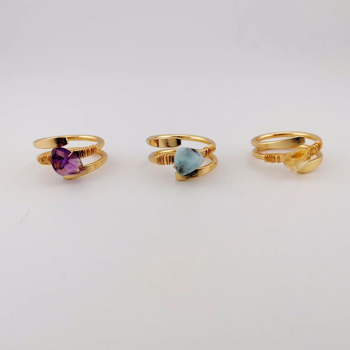 Bohemian Handmade 3 Pcs Natural Raw Stone Rings Set For Women