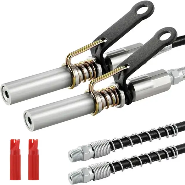 

Grease Gun Connector Pair, 10000 PSI Pressure, 6-Jaw Secure, Swift Detach Tip & Hose/Zerk Fitting Cleaner