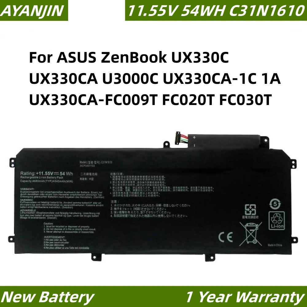 Battery 11.55V 54WH Baterai UNTUK ASUS ZenBook UX330C UX330CA U3000C UX330CA-1C 1A UX330CA-FC009T FC020T FC030T 0B200-02090100