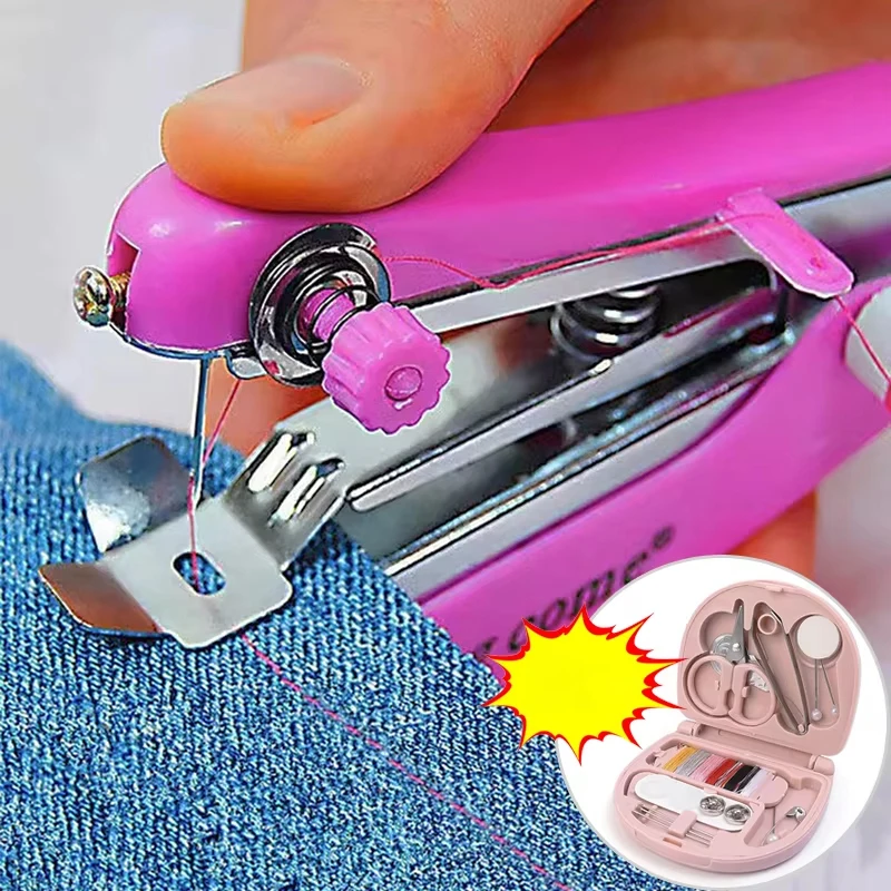 Mini Manual Sewing Machine Kits Portable Hand Stitcher Sewing Machine Repairing Tool For Fabric Cloth Household DIY Sewing Craft