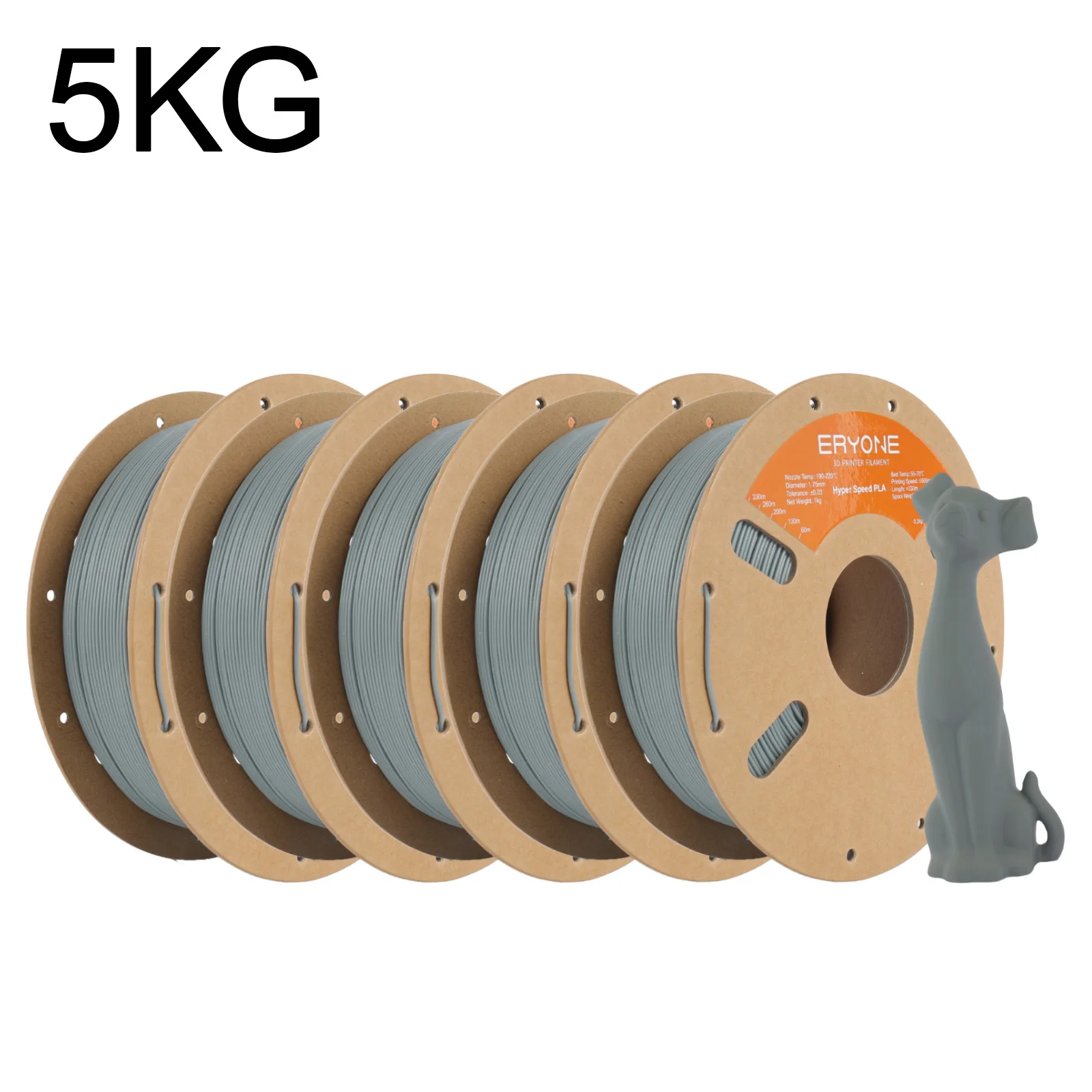 ERYONE Uitverkoop 5KG High Speed PLA Filament Grijze Serie 1.75mm +/-0.03mm, 3D-printfilament, 1kg (2.2LBS) / Spoel