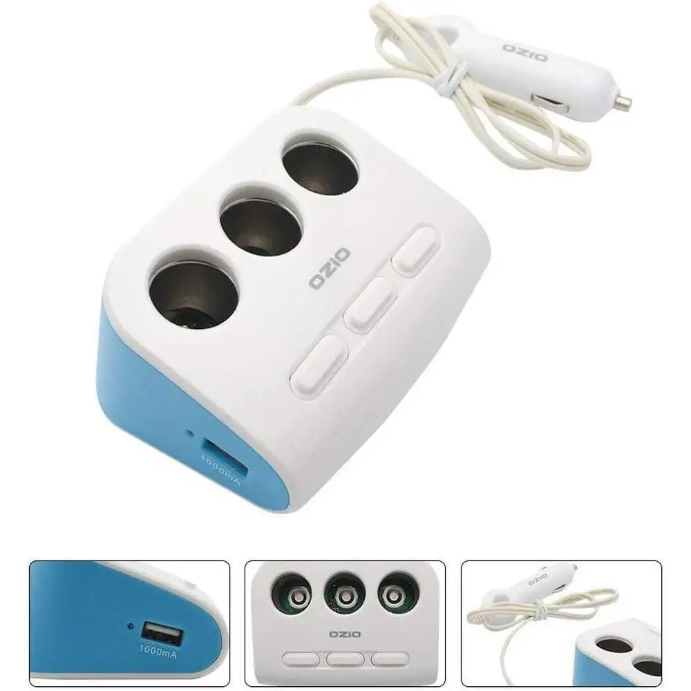 

Multifunction Car Cigarette Lighter Splitter 3 Holes 90W with Independent Switch 2.4A Dual USB Output for iPod phone MP3 player