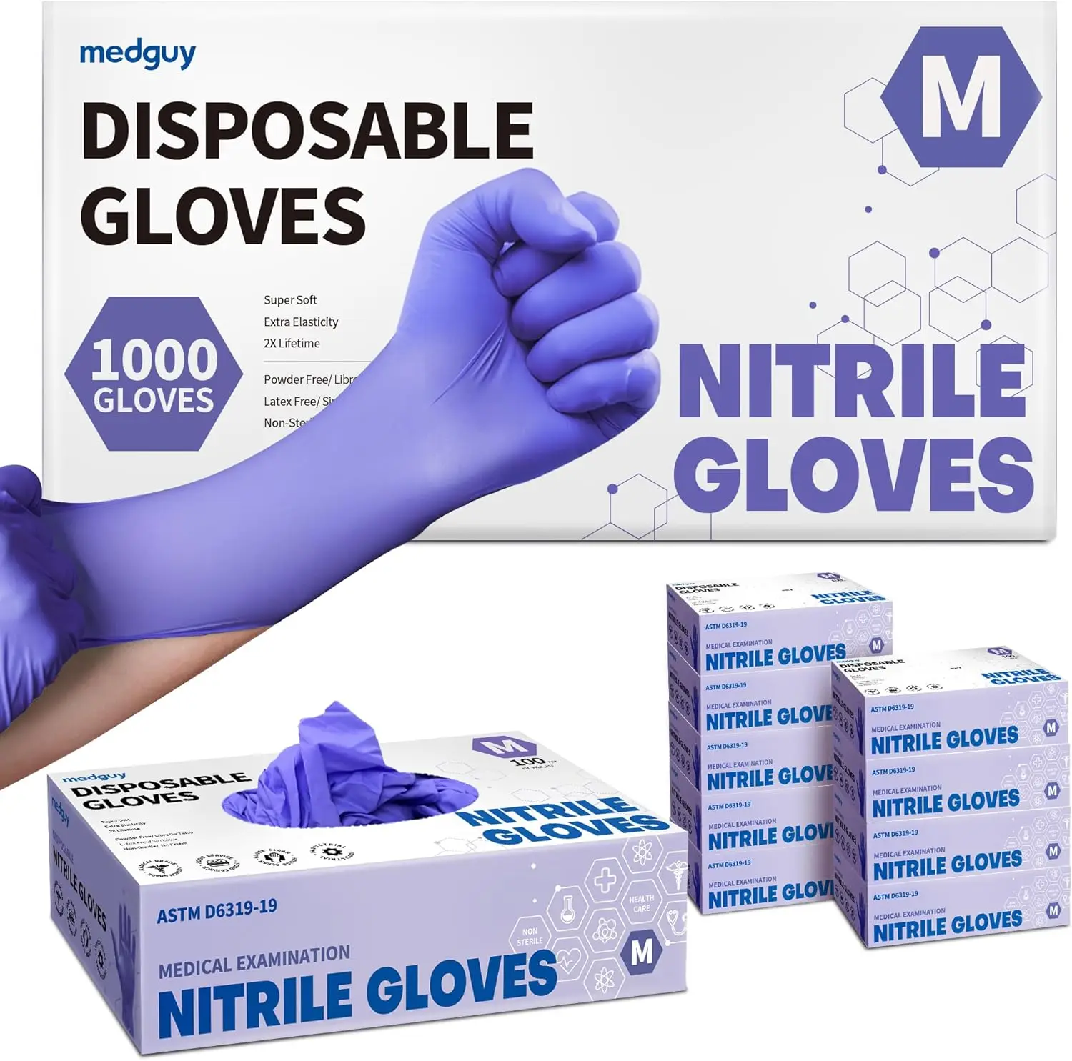 

Medical Nitrile Exam Gloves, 4.5 Mil Powder-Free Latex-Free Food-Safe Clean Protective Disposable Glove Violet 1000Pcs