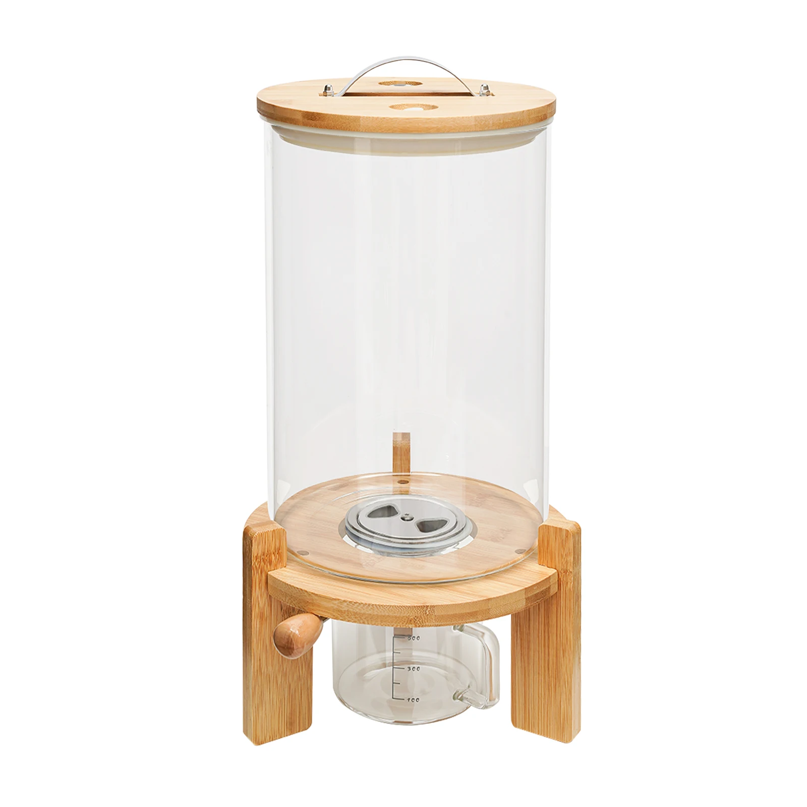

Cereal Dispenser, 1.98 Gallons, Airtight Design with Thermometer, Stainless Steel, Glass, and Bamboo, Easy to Clean