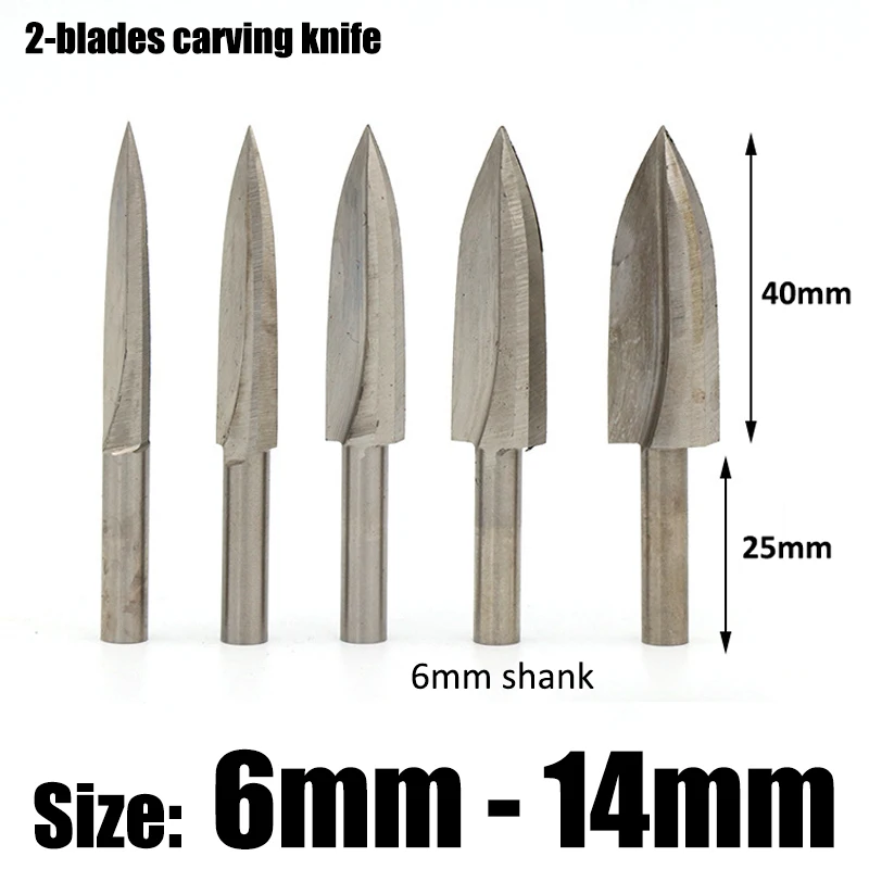 

1pcs 6/8/10/12/14mm HSS Two Blades Carving Knife 6mm Shank Milling Cutters 2 Blades Sharp Edges Engraving Woodworking Tools