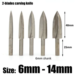 1pcs 6/8/10/12/14mm HSS Two Blades Carving Knife 6mm Shank Milling Cutters 2 Blades Sharp Edges Engraving Woodworking Tools