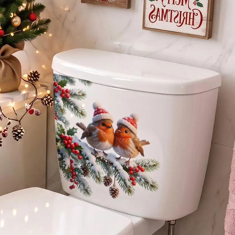 Christmas Robin Bird Toilet Tank Sticker Decal Bathroom Self Adhesive Xmas Wall Decor