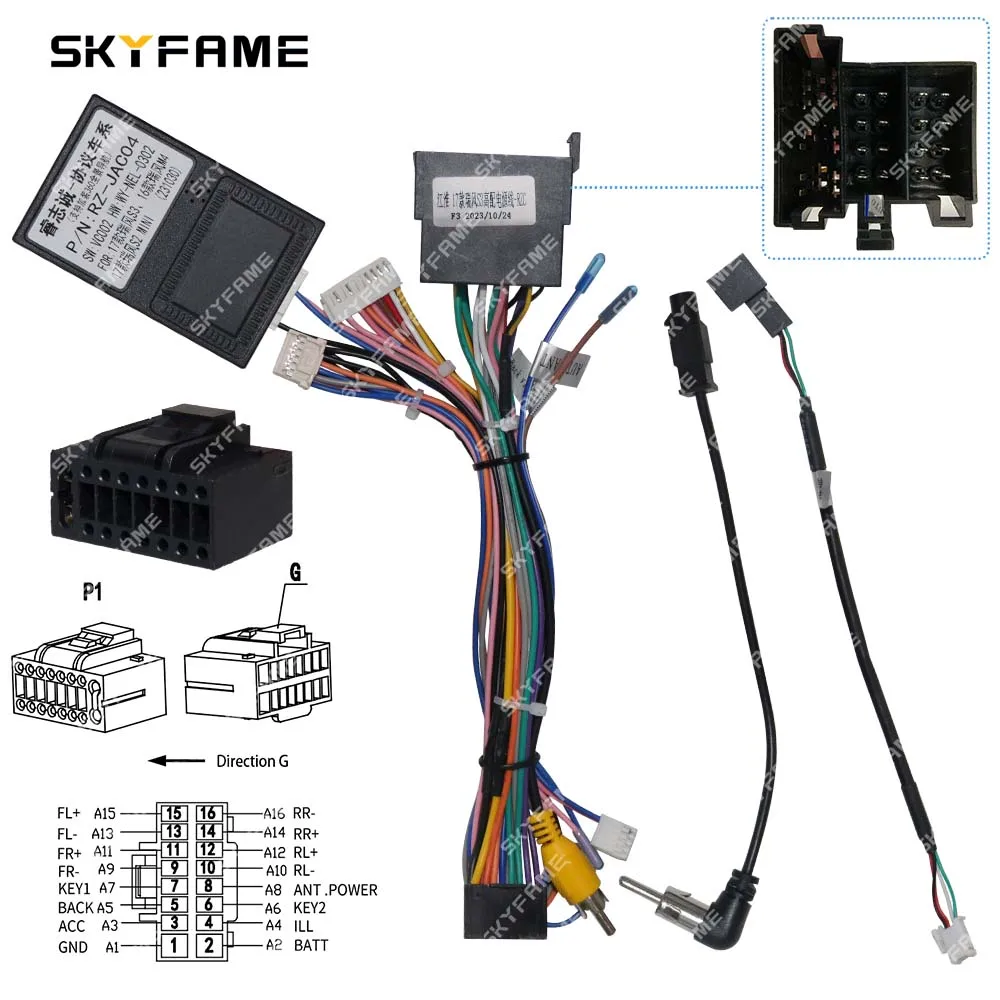 SKYFAME Car 16pin Wiring Harness Adapter Canbus Box Decoder Android Radio Power Cable For JAC Refine S3 S2