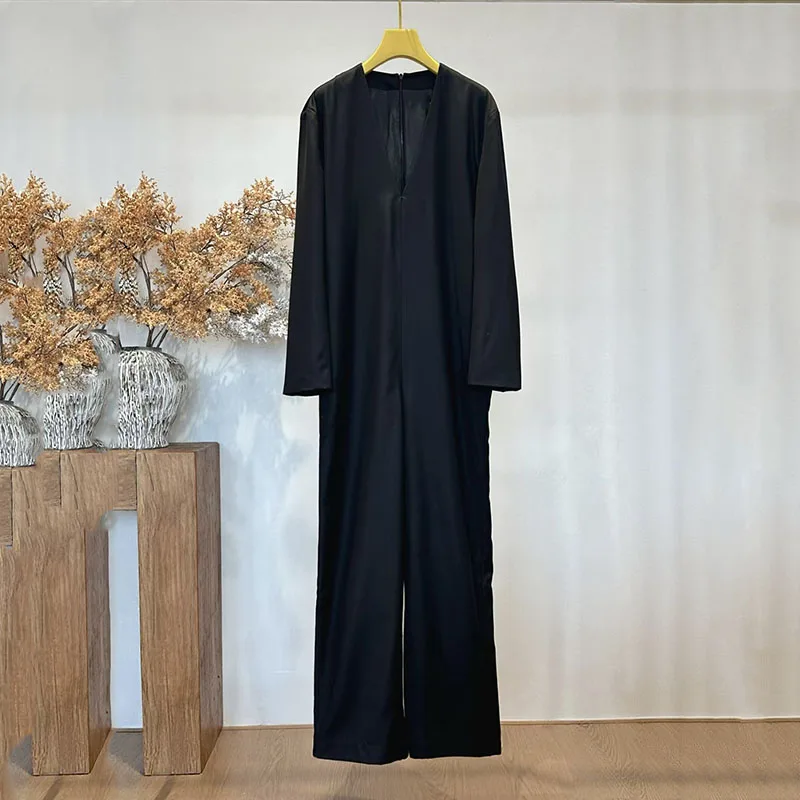 Women's Deep V-Neck Wool Loose-Fit Straight-Leg Jumpsuit, Casual Commuter Jacket and Pants, High-Quality Jumpsuit, 2026, New y2k