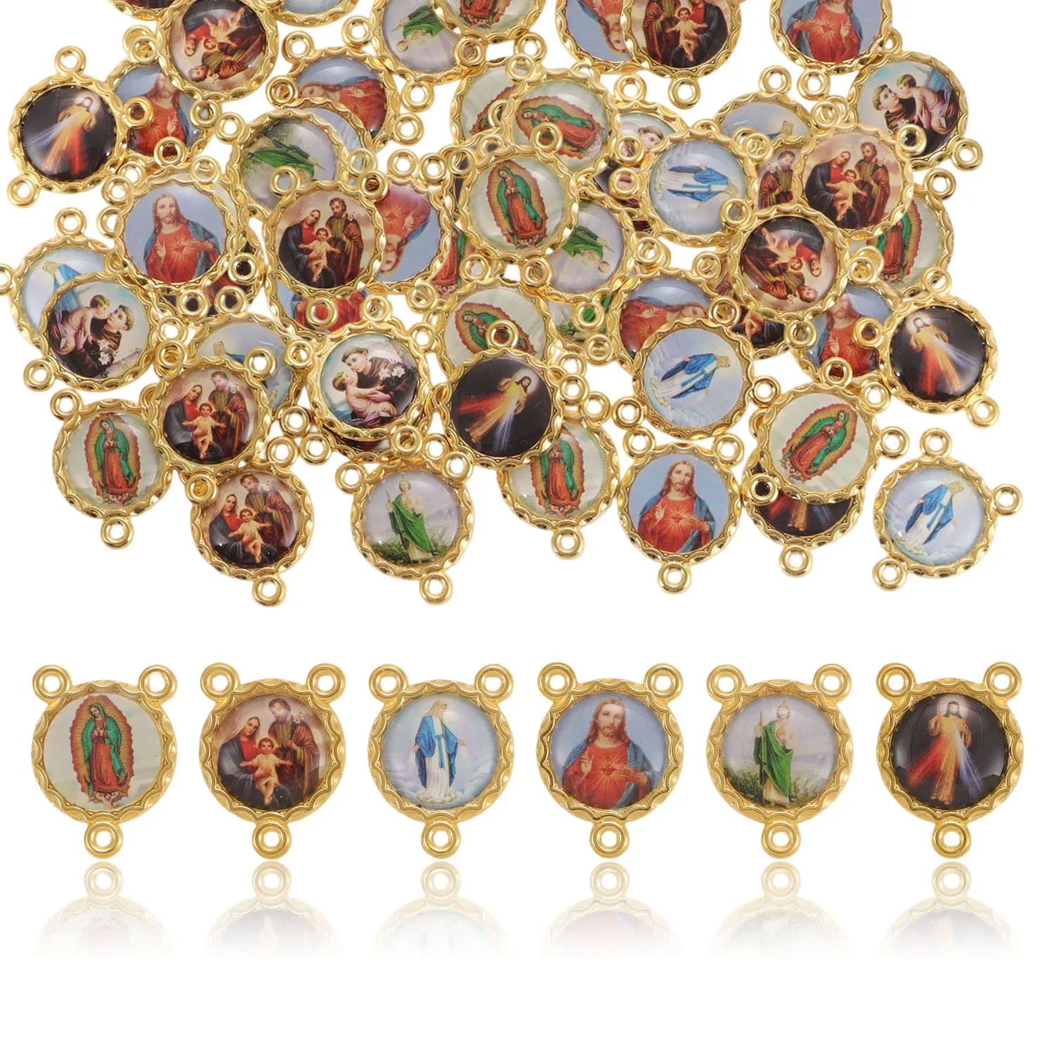 

20PC Alloy Triangle Pendant Colorful Religious Icons DIY Three-Hole Connector for Catholicism Rosary Necklace Charms Accessories