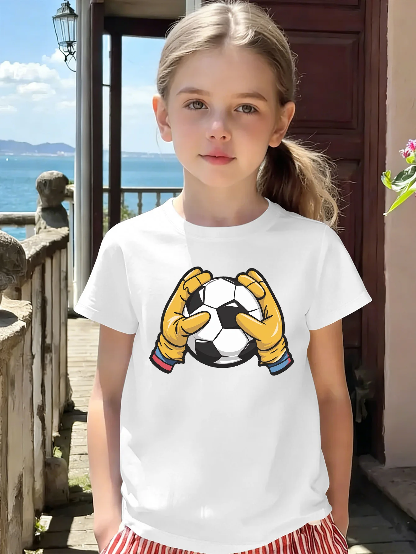 Sporty Goalkeeper Football Graphic Kids Tee Boys Girls Family Matching Cotton Crew Neck Short Sleeve Soft Casual Summer Tee