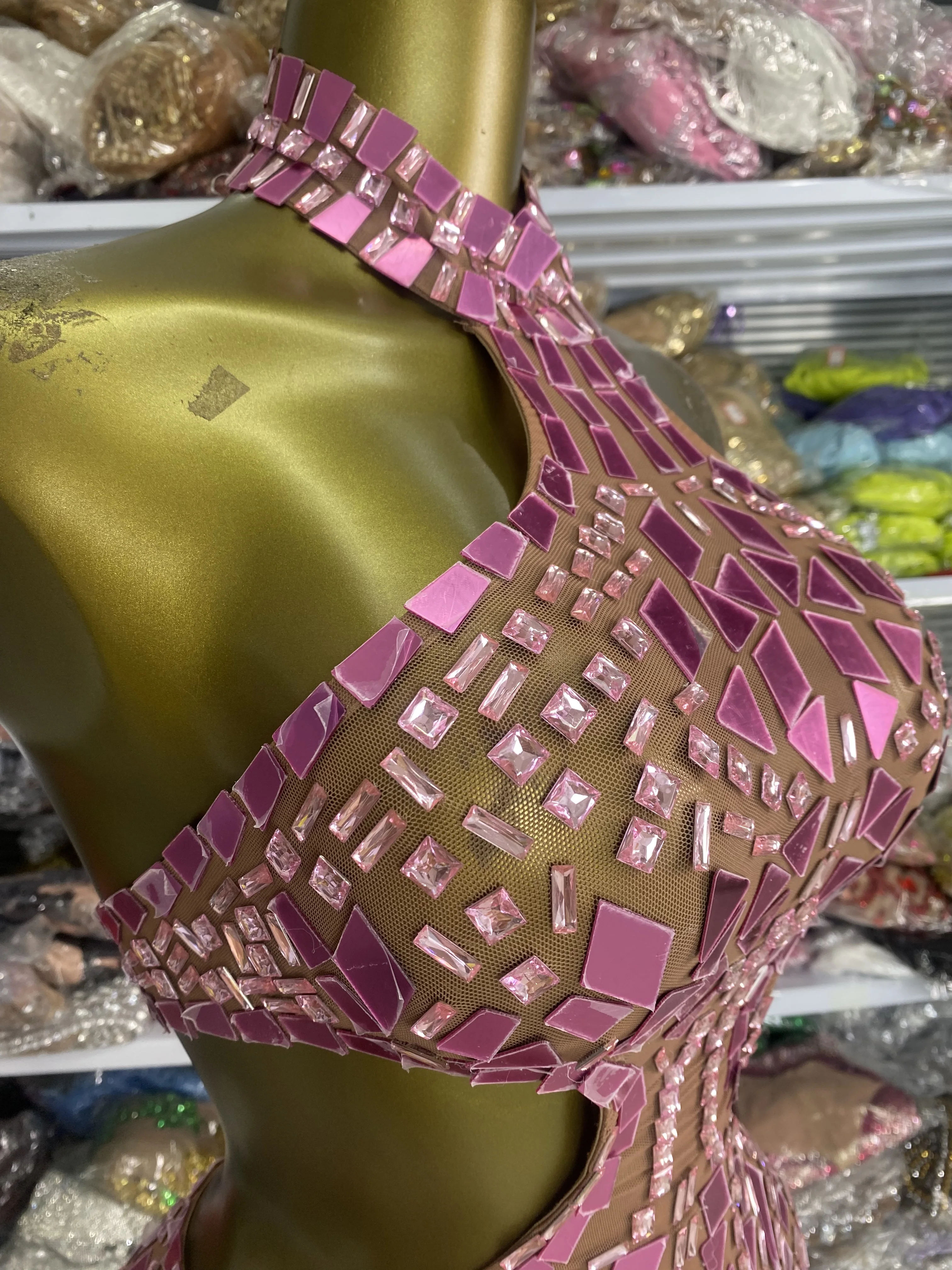 여성 럭셔리 핑크 Y2K 파티 드레스 홀터 백리스 라인스톤 미러 메쉬 컷아웃 바디콘 미니 드레스 이브닝 클럽 DJ 고고 의상