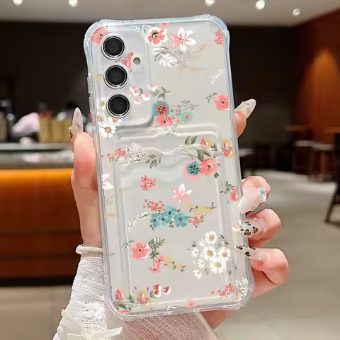 Flower Case For Samsung Galaxy A55 A35 A25 A15 A54 A34 5G A14 A16 A36 A56 A52 S25 S20 FE S21 S22 S23 S24 Ultra Card Slots Cover