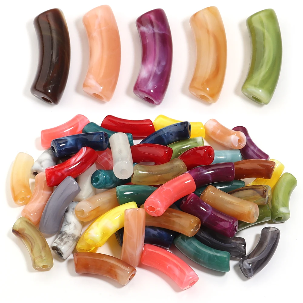 Perles en Tube de bambou fin en acrylique, 20 pièces/lot, double couleur, tuyau courbé, perles d'espacement amples pour bricolage, bracelet à breloques, collier, bijoux déco